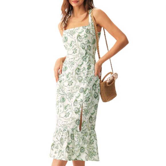 NWT Rihoas Green Floral Dress Size Medium - Picture 1 of 10